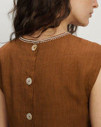 Veronica Beard Kessan Linen Top - Deep Ochre
