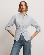 Veronica Beard Devra Button-Down Shirt - Pale River Blue/White