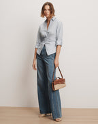 Veronica Beard Devra Button-Down Shirt - Pale River Blue/White