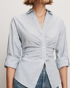 Veronica Beard Devra Button-Down Shirt - Pale River Blue/White