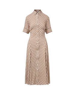 Veronica Beard Plaid midi shirt dress with short sleeves.