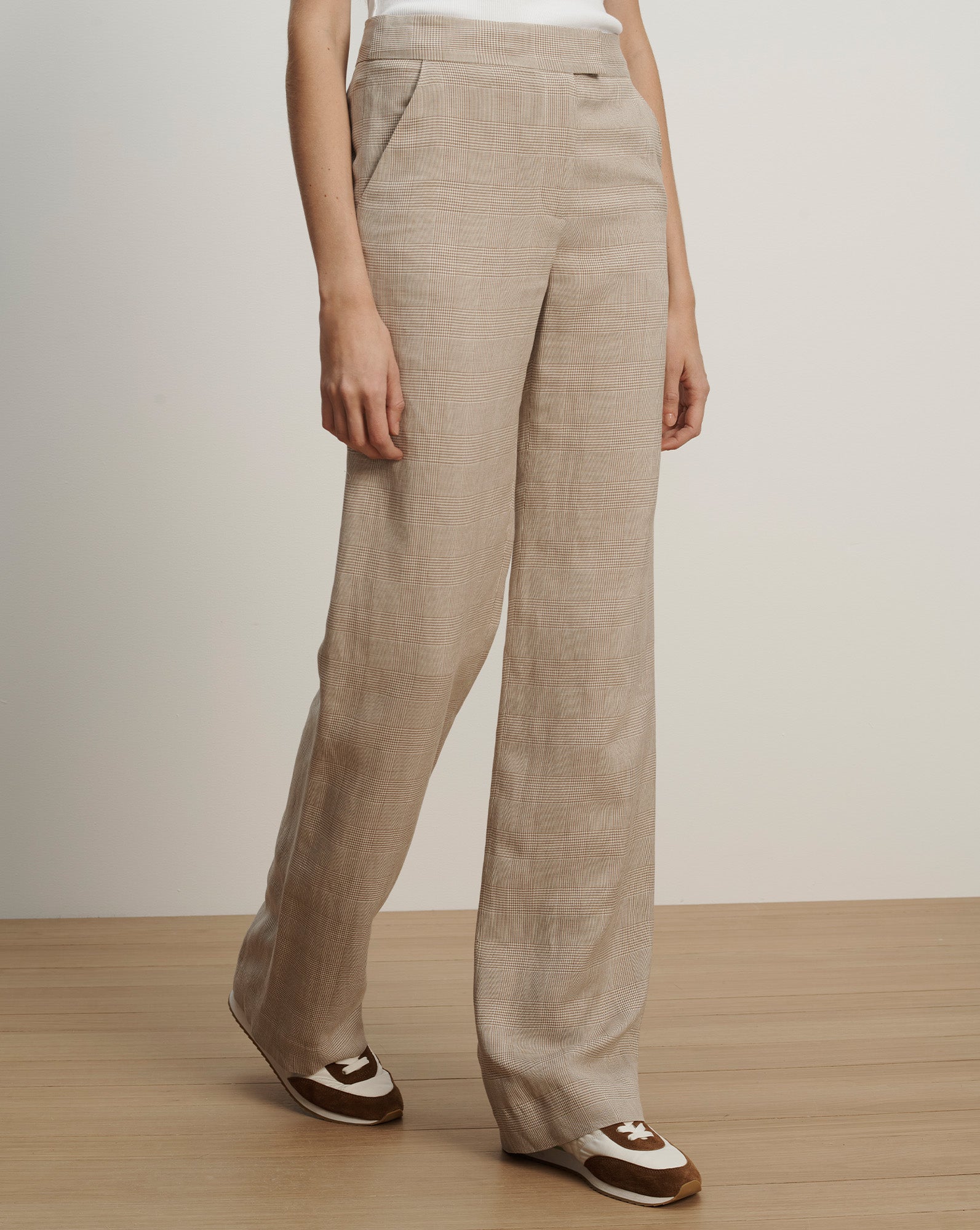 Broderick Plaid Pant in Beige Dark Acorn/Dove White | Veronica Beard