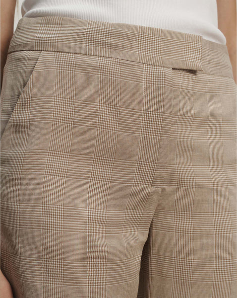 Veronica Beard Beige plaid trousers with a flat front and