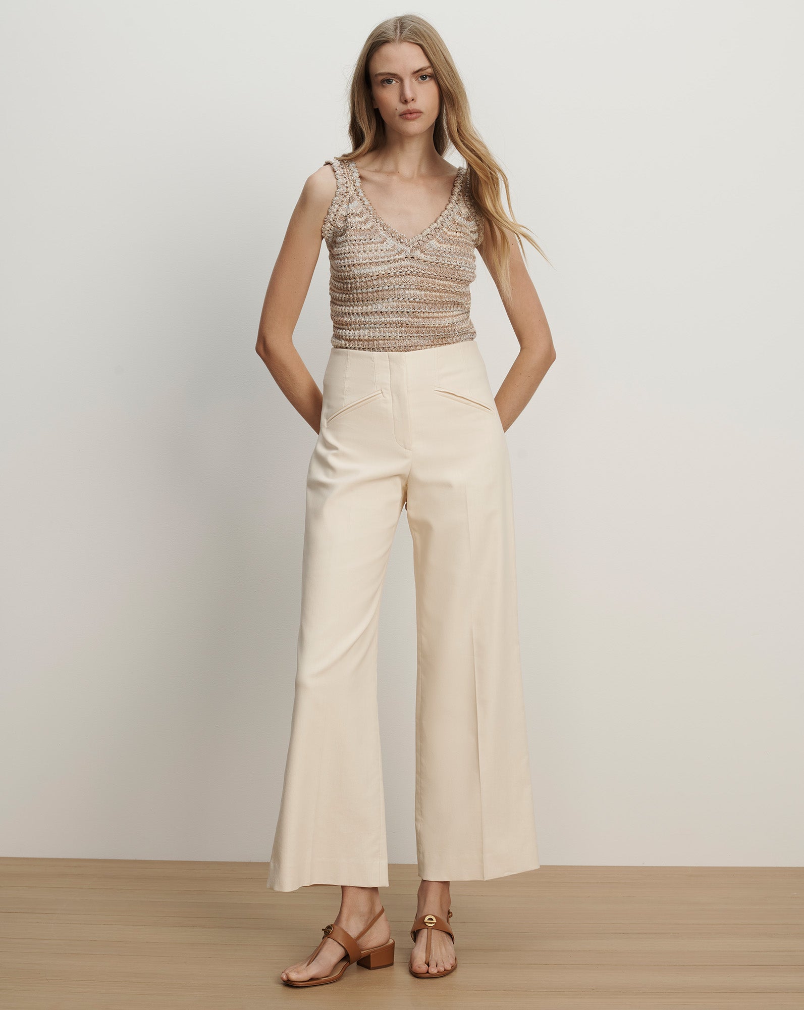 Veronica Beard Cassidee Wide-Leg Pant - Ecru