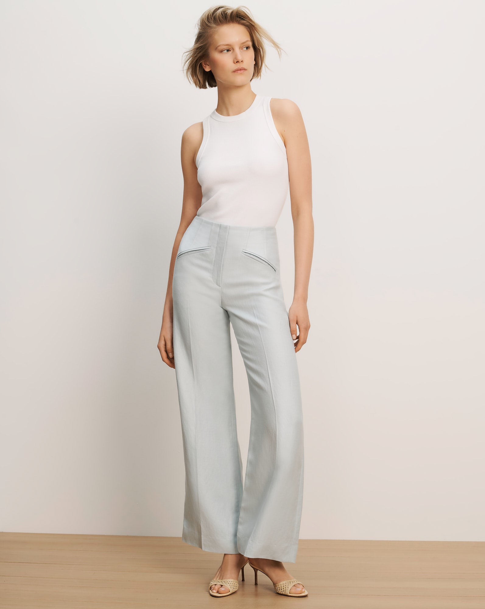 Cassidee Wide-Leg Pant in Light Blue River Mist | Veronica Beard