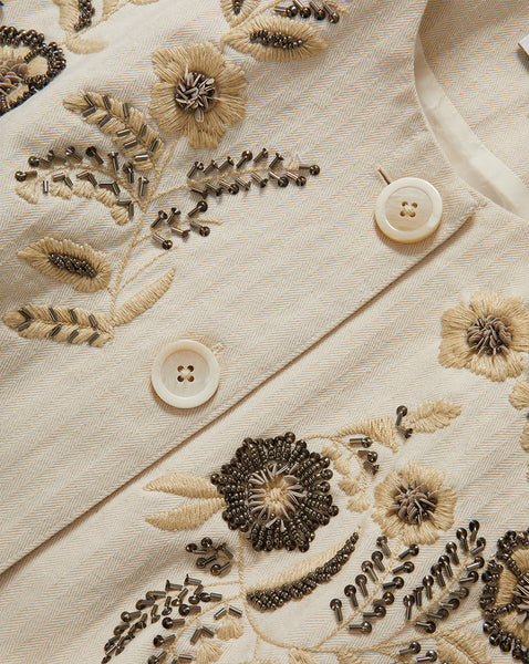 Veronica Beard Cream linen jacket with floral embroidery and beaded