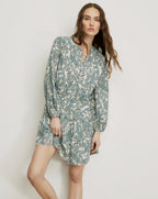 Veronica Beard Blue paisley print mini dress with long sleeves.