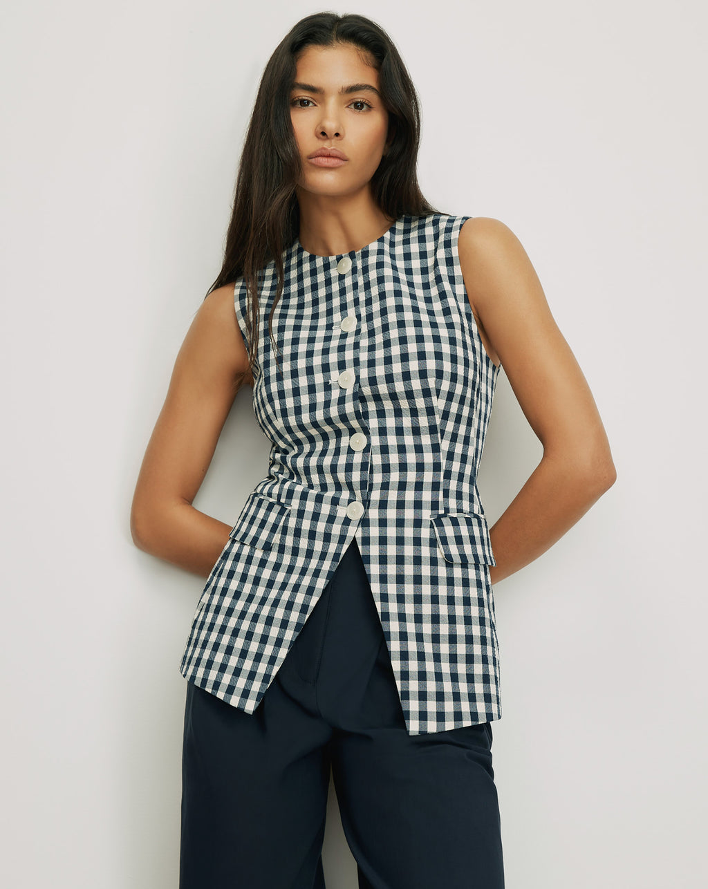 Veronica Beard Lois Vest - Navy/Dove White