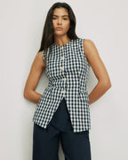 Veronica Beard Navy and white gingham vest with white buttons.