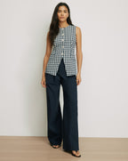 Veronica Beard Gingham vest with button front and peplum hem.
