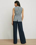 Veronica Beard Navy and white gingham sleeveless vest.
