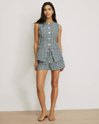 Veronica Beard Navy gingham vest with white buttons.