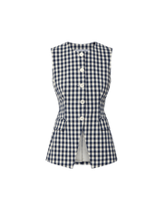 Veronica Beard Navy and white gingham vest with white buttons