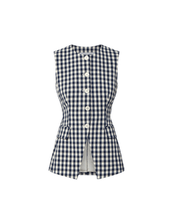 Veronica Beard Navy and white gingham vest with white buttons