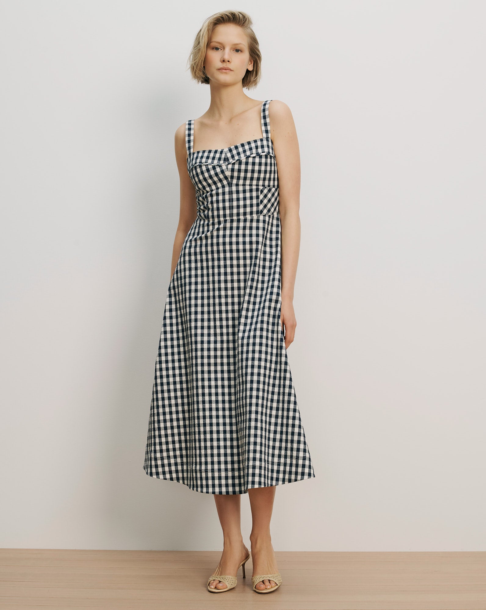 Veronica Beard Aila Gingham Midi Dress | Navy|Dove White