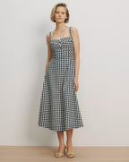 Veronica Beard Black and white gingham midi dress with button front.