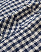 Veronica Beard Blue and white gingham seersucker dress with pocket.