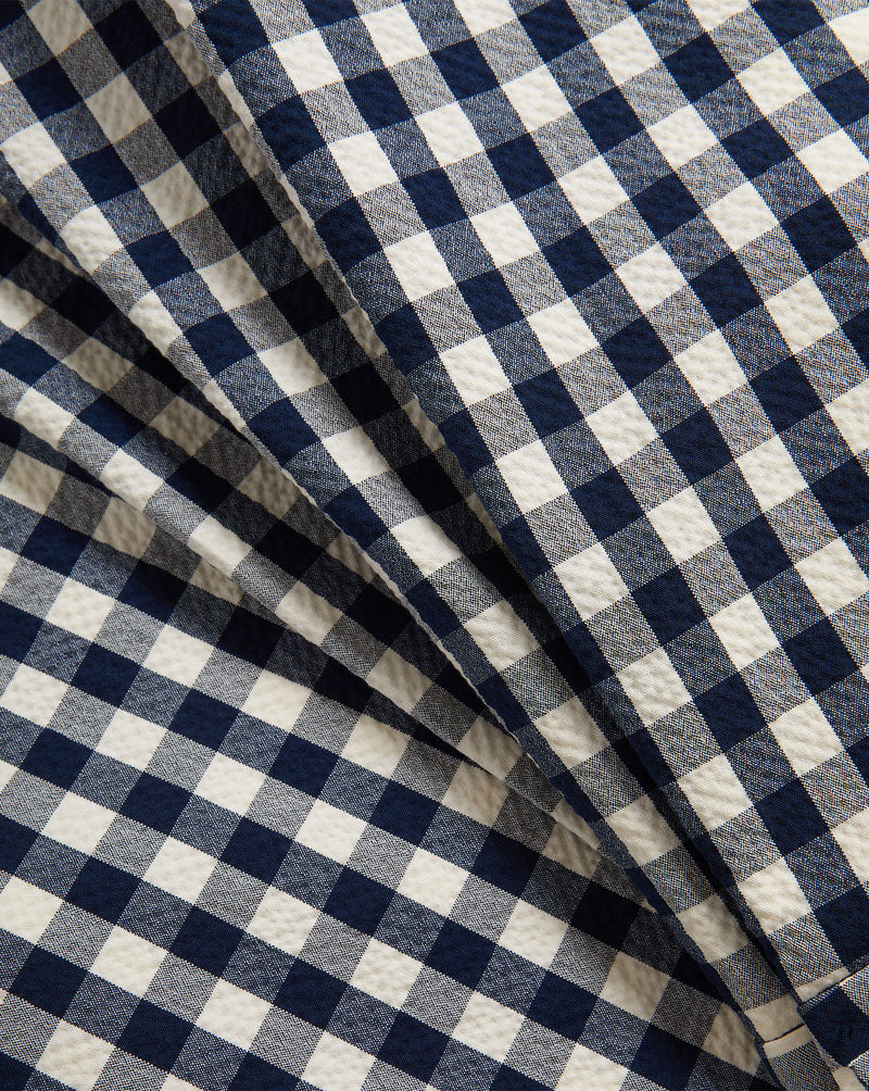 Veronica Beard Navy and white gingham seersucker shorts