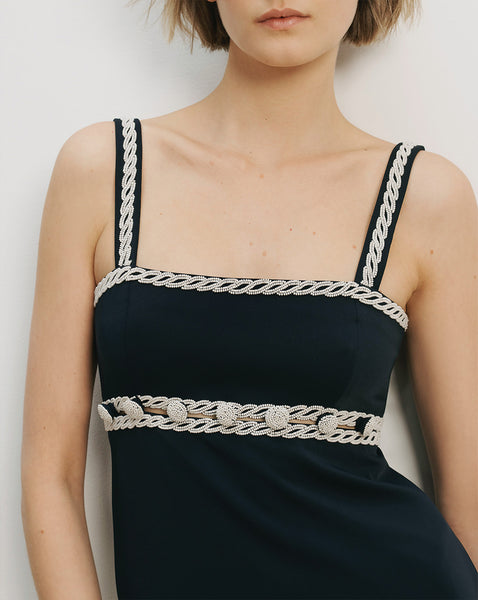 Veronica Beard Black mini dress with white braided trim and