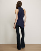 Veronica Beard Navy sleeveless high-neck top with keyhole back.