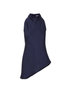 Veronica Beard Navy sleeveless cowl neck top with asymmetrical hem.