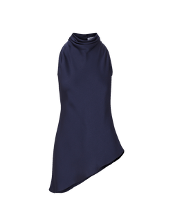 Veronica Beard Navy sleeveless cowl neck top with asymmetrical hem.