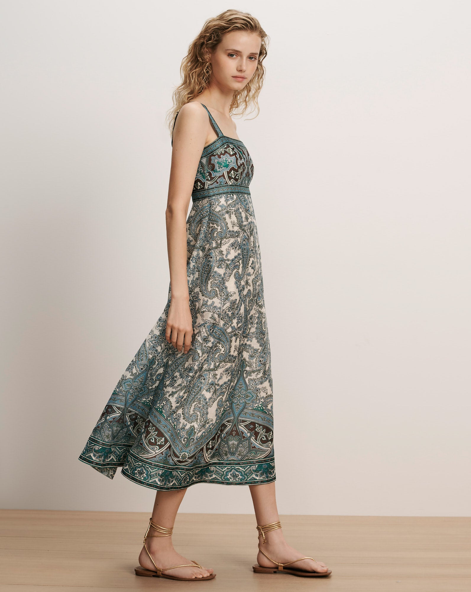 Rye Linen-Silk Midi Dress in Ecru & Blue Paisley Multi | Veronica
