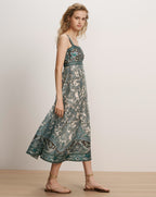 Veronica Beard Paisley print midi dress with square neckline.