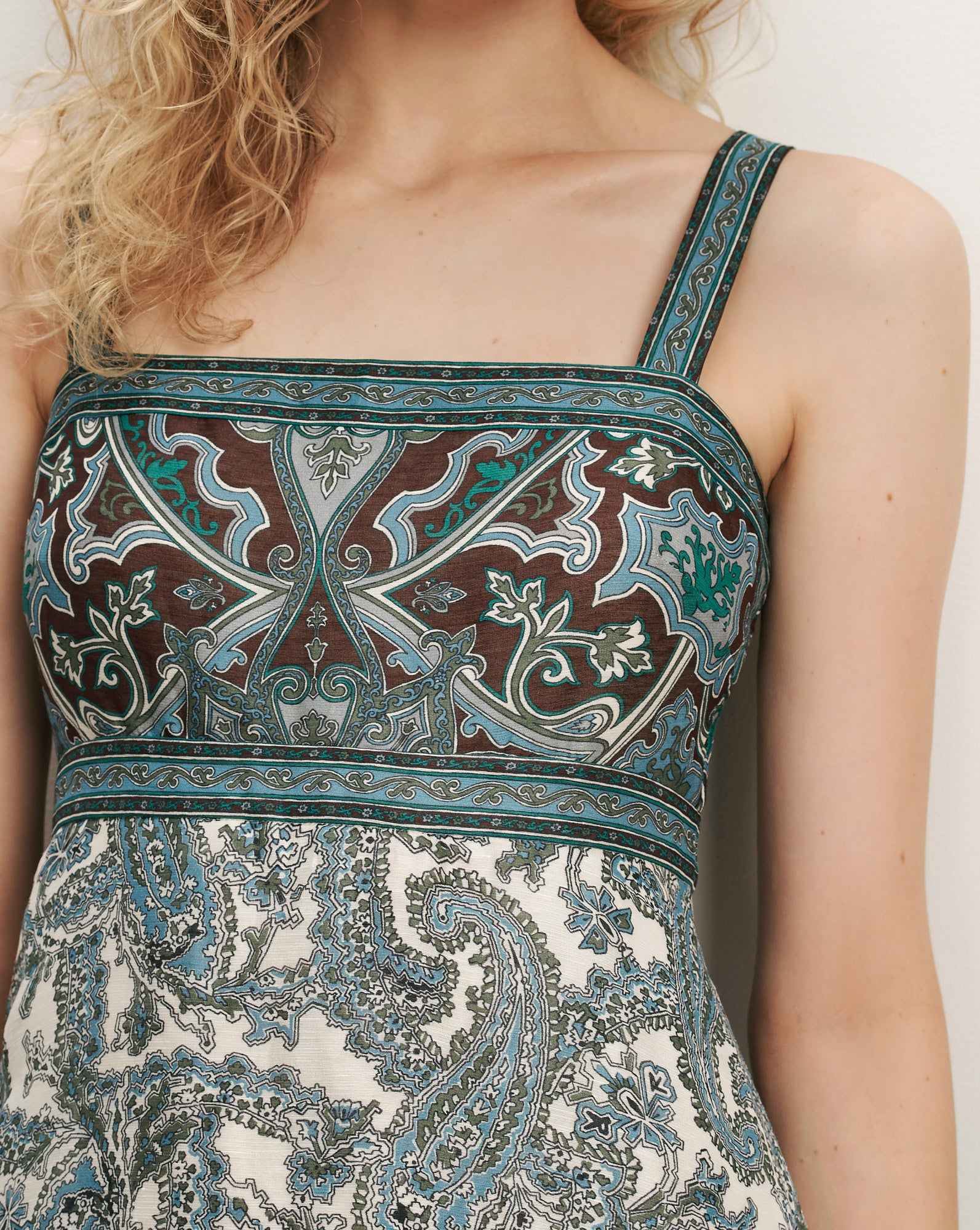 Veronica Beard Rye Linen-Silk Midi Dress | Ecru Multi