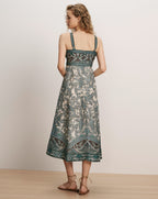 Veronica Beard Paisley print midi dress with square neckline.