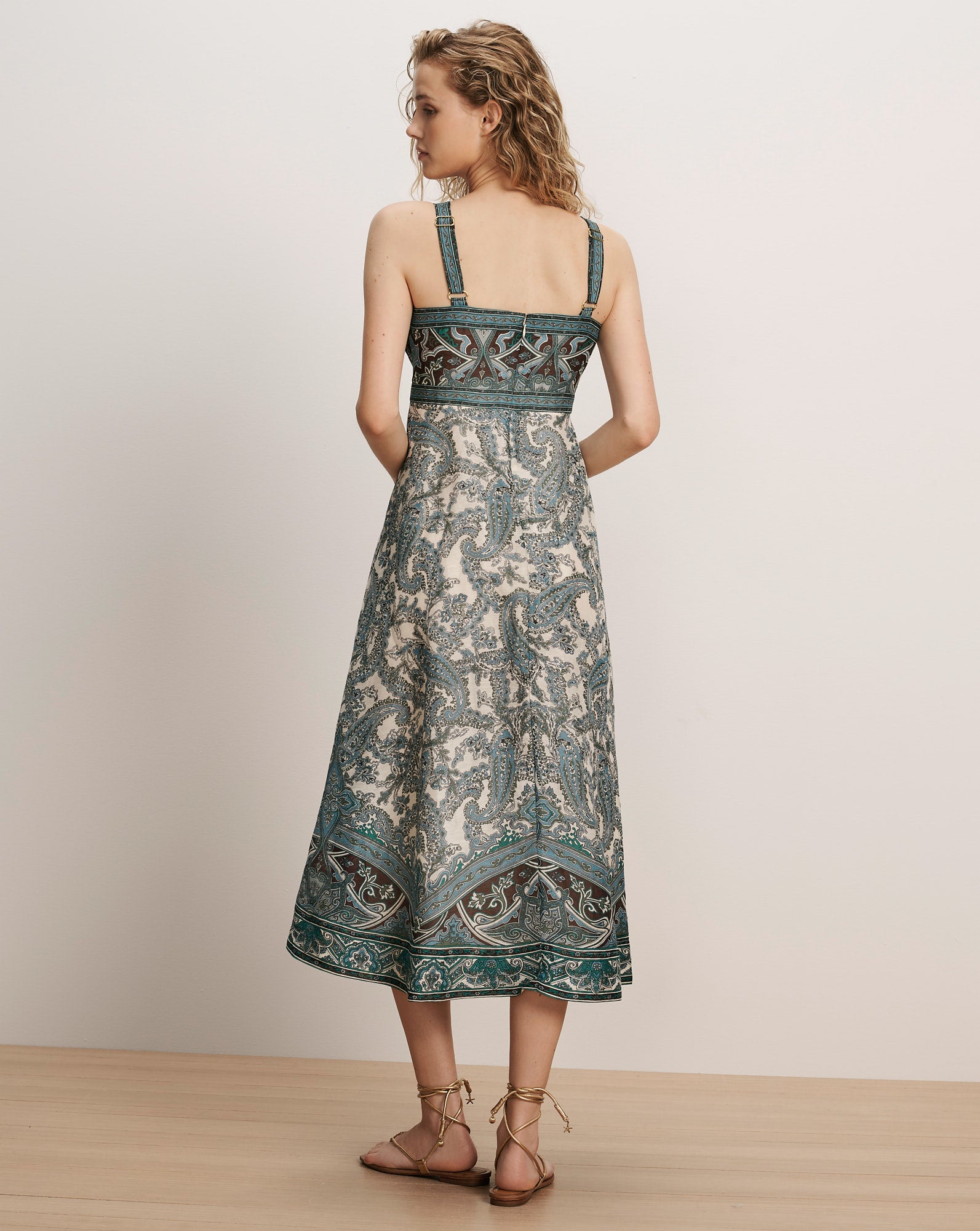 Veronica Beard Paisley print midi dress with square neckline.