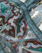 Veronica Beard Brown, blue, and green paisley print silk scarf.