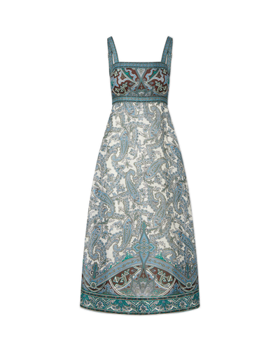 Veronica Beard Blue and white paisley print A-line midi dress.