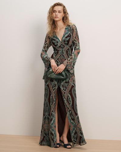 Veronica Beard Brown paisley maxi dress with long sleeves