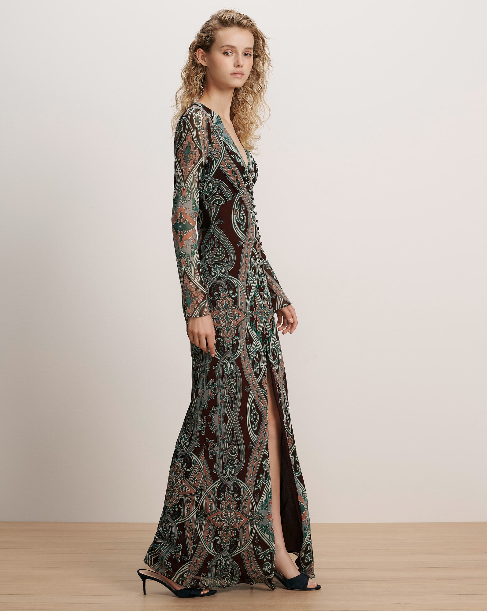 long sleeve deep v maxi dress Deep V Long Sleeve Maxi Dress