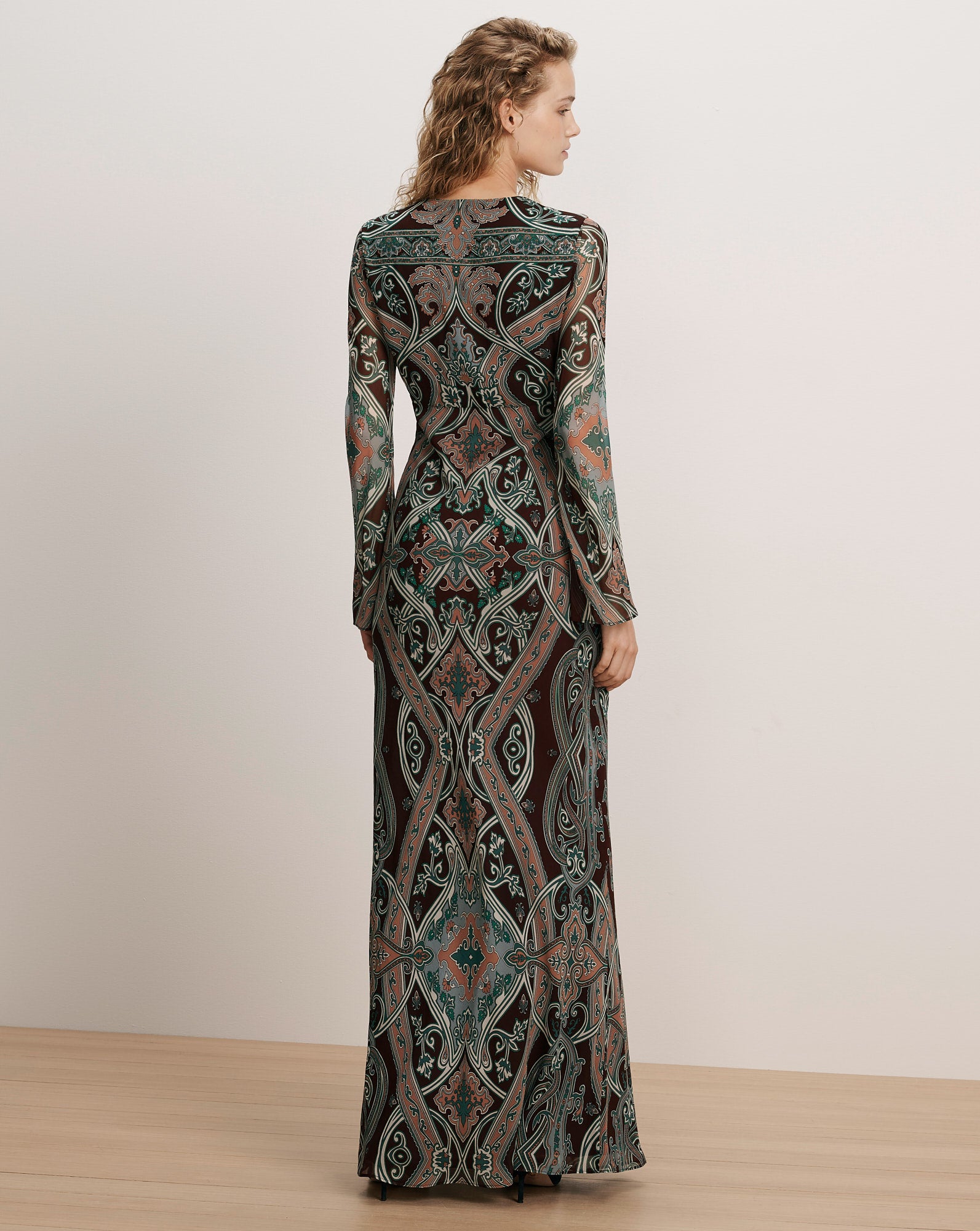 Veronica Beard Brown paisley long-sleeve maxi dress.