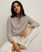 Veronica Beard Hovey Striped Top - Dove White/Raisin
