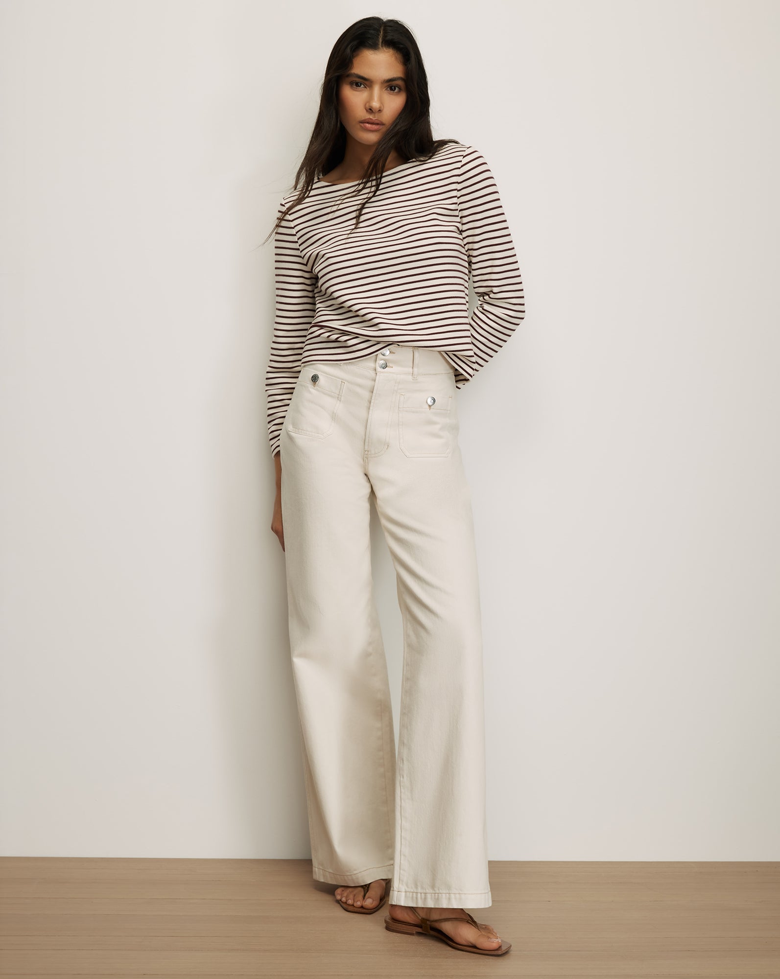Veronica Beard Hovey Striped Top - Dove White/Raisin