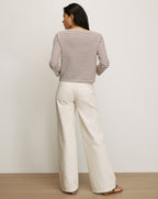 Veronica Beard Hovey Striped Top - Dove White/Raisin
