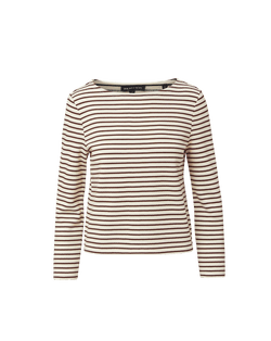 Veronica Beard Hovey Striped Top - Dove White/Raisin