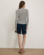 Veronica Beard Black and white striped ribbed knit sweater.