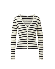 Veronica Beard White and black striped ribbed knit cardigan.