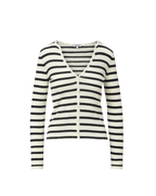 Veronica Beard White and black striped ribbed knit cardigan.