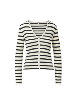 Veronica Beard White and black striped ribbed knit cardigan.