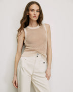 Veronica Beard Cropped Jerrel Knit Tank - Chai/Ecru