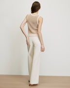 Veronica Beard Beige knit sleeveless sweater with ribbed trim.