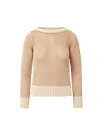 Veronica Beard Beige and white striped knit sweater.