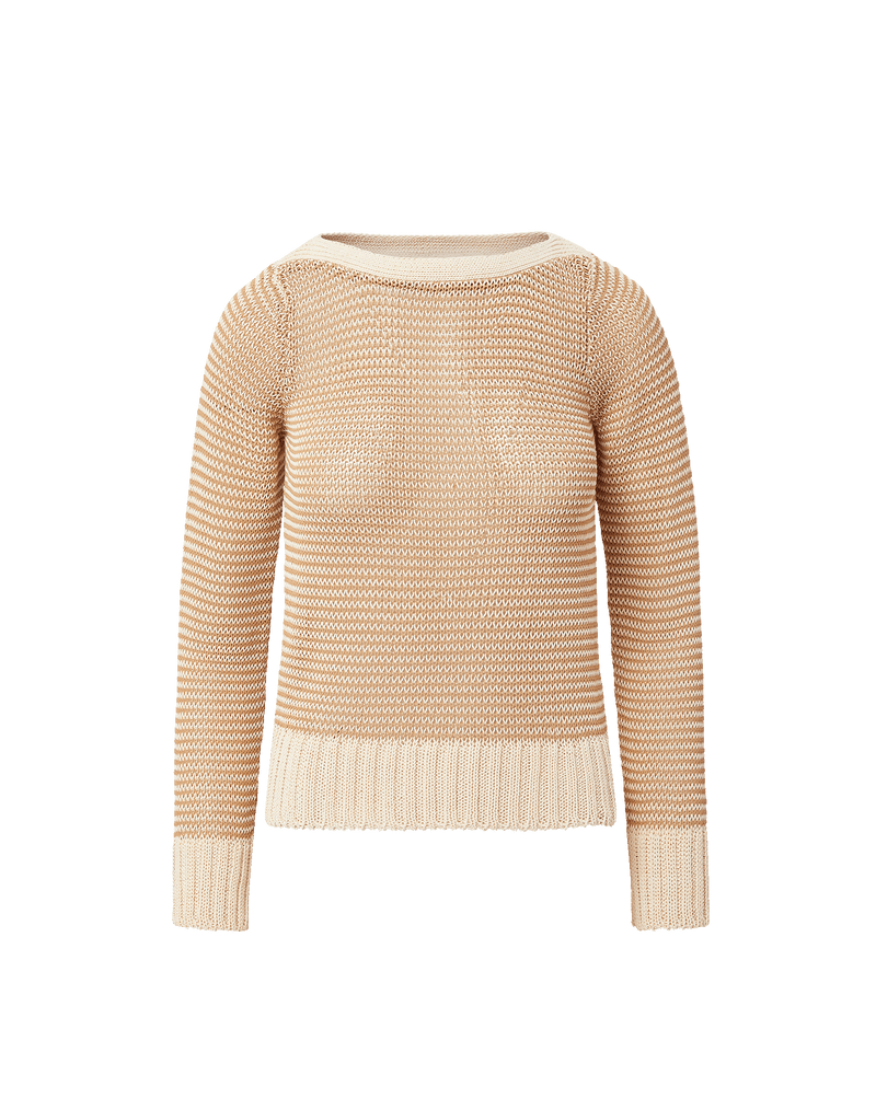 Veronica Beard Beige and white striped knit sweater.