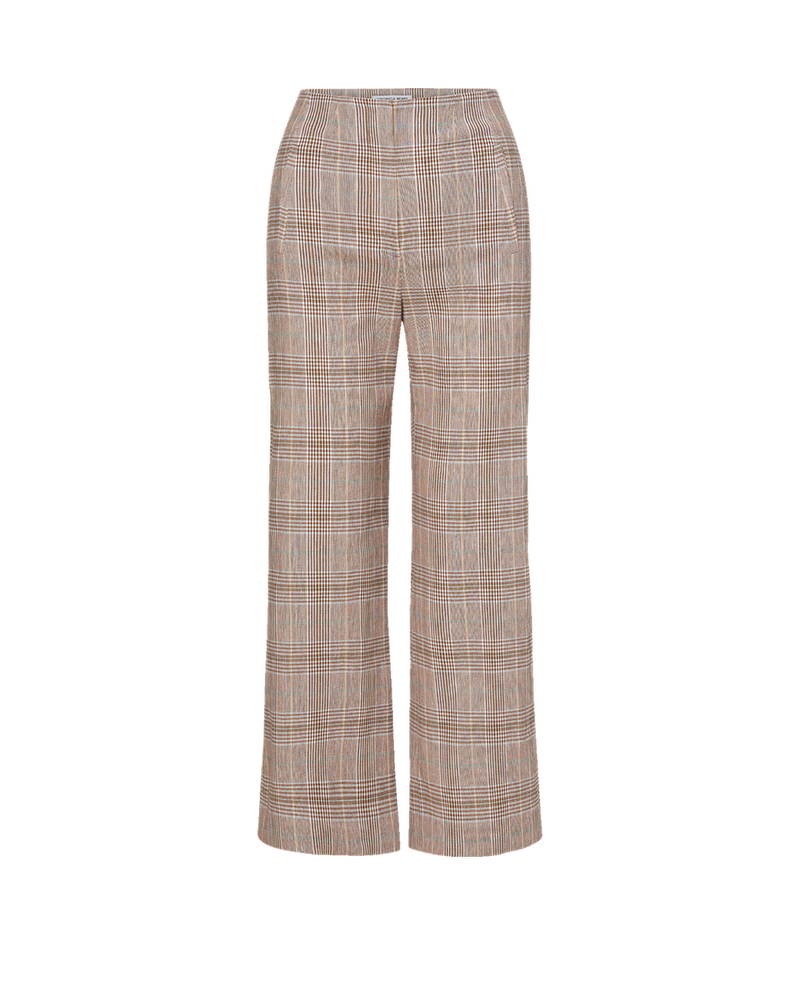 Veronica Beard Brown plaid wide-leg pants.