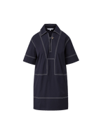 Veronica Beard Navy cotton polo dress with white contrast stitching.